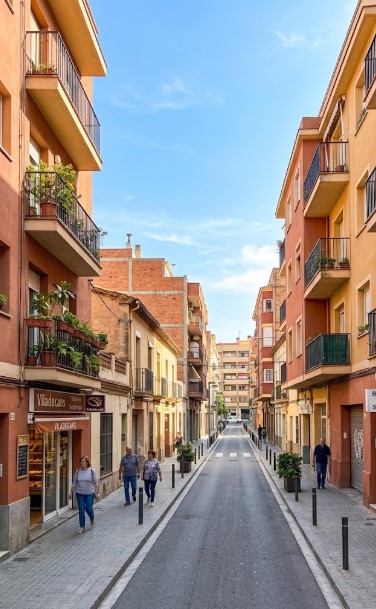 Vistas de las calles, casas tradicionales y plazas del familiar Barri de Salas en Viladecans